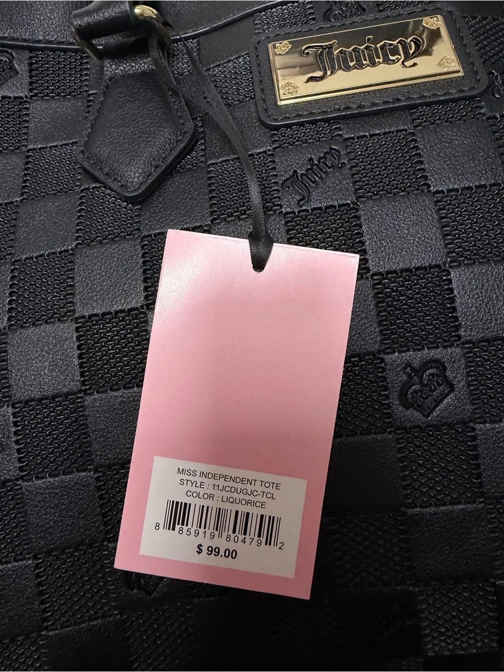 Juicy Couture Black Checkerboard Satchel Crossbody Bag NWT - Picture 5 of 10